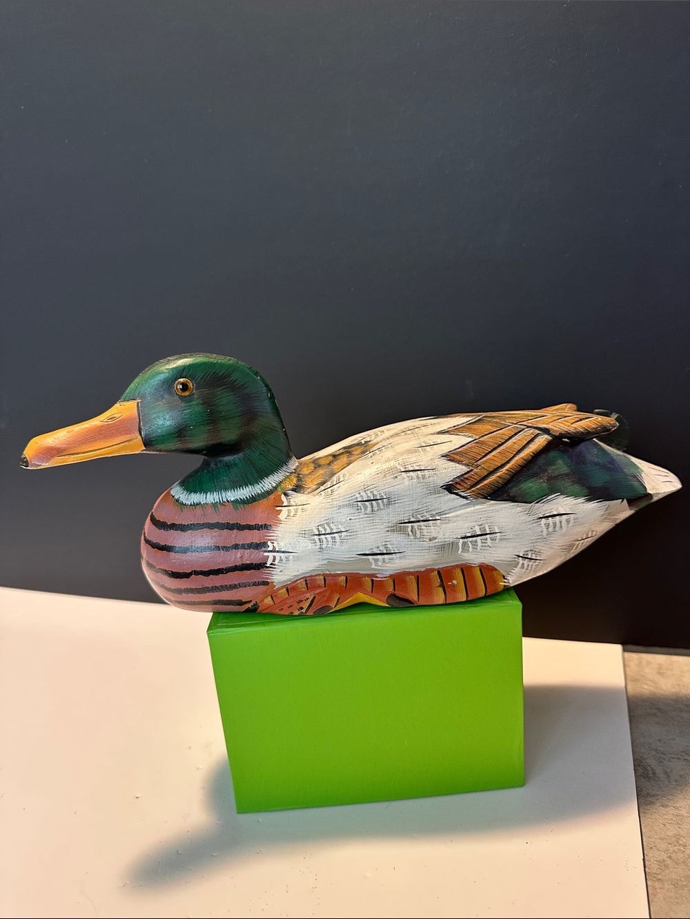 Hand-Painted Mallard Duck Décor - Green, White, Brown